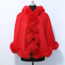 Кашемировая шаль с натуральным лисьим мехом осень зима Дамская вязаная длинная стильная вечерняя меховая кашемировая накидка