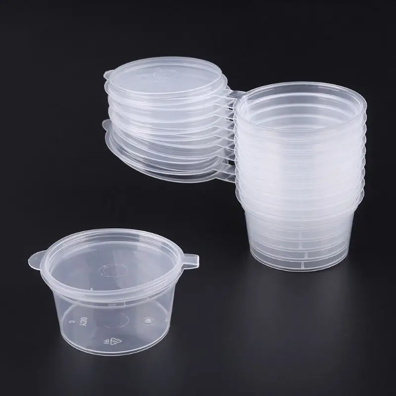 

10pcs Disposable Clear Plastic Sauce Chutney Cups Slime Storage Container Box With Lids 30ml