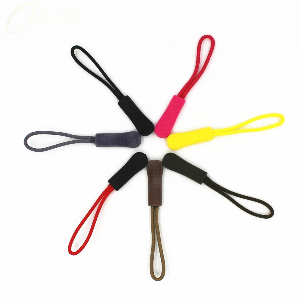 100pcs PVC zipper pull cord zipper pull puller end fit rope tag fixer zip cord mix color for garment bags