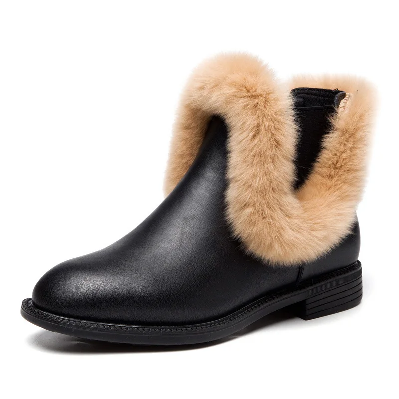 

2018 new retro Martin boots women's wild plus velvet warm fur thick with leather women's boots.