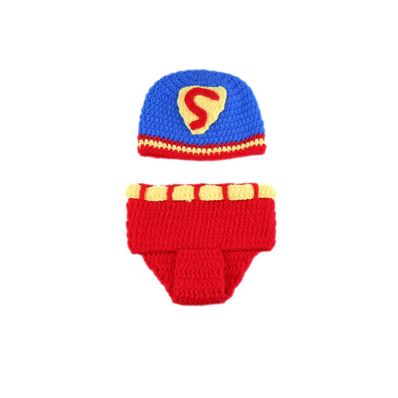 Superman Style Newborn Baby Clothes Crochet Infant Photography Props Outfits