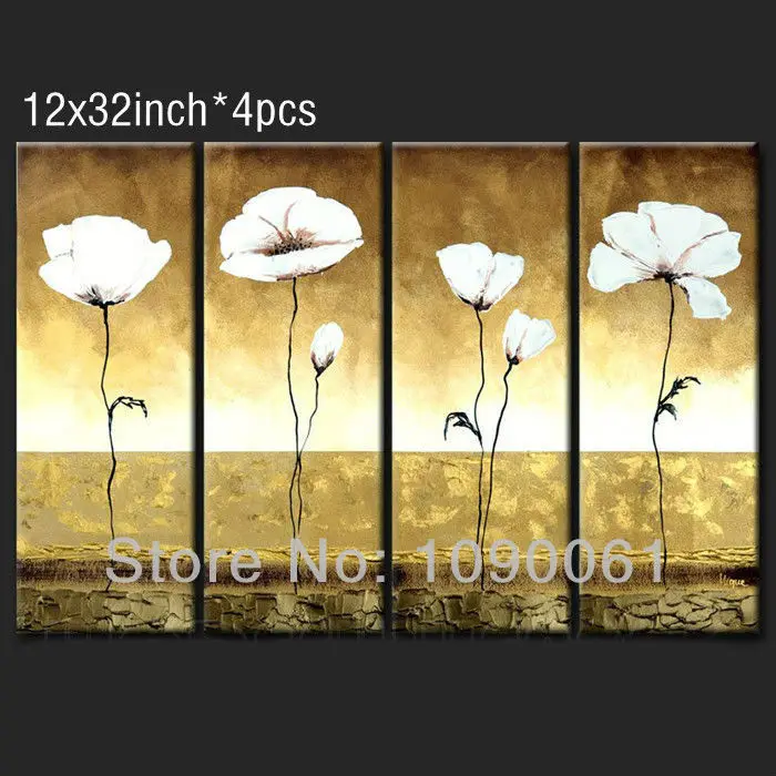 Hand Painted 4 Pcs Elegant Flower Art Set Modern Abstract White