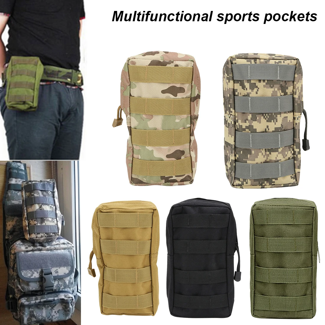 

Multifunctional 600D Outdoor Military Tactical Waist Bag EDC Molle Tool Zipper Waist Pack Accessory Durable Belt Pouch