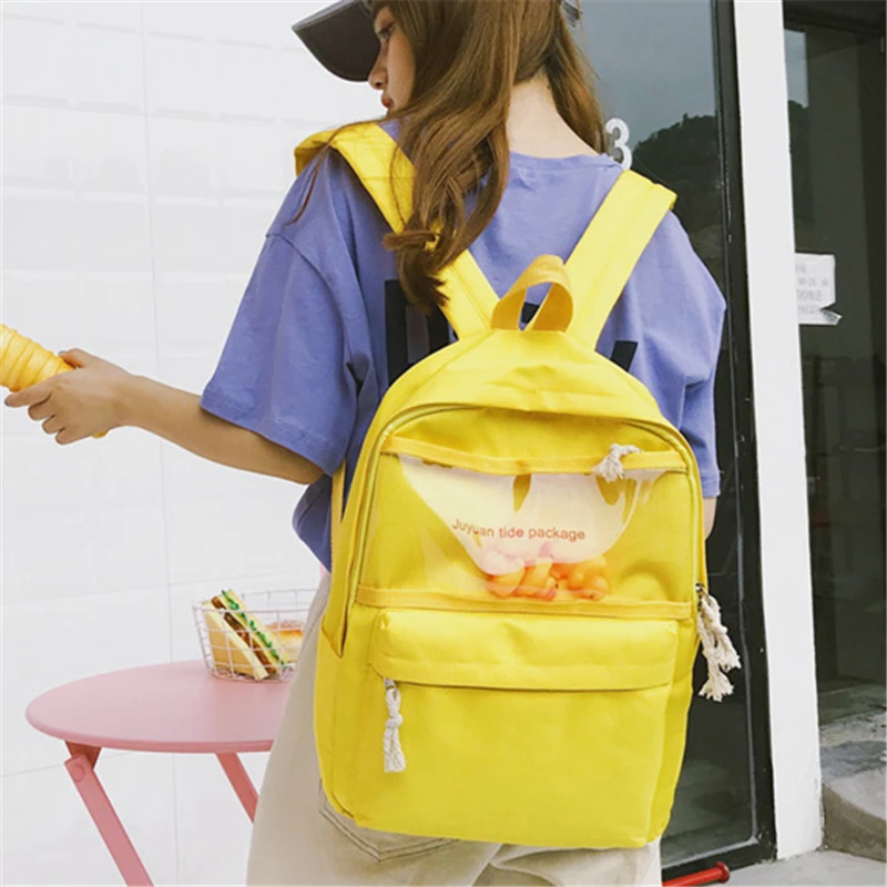 

Harajuku Trend Casual Knapsack Women Backpacks Cartoon Cute Transparent Bag Simple Street Teenage Girl Backpacks Canvas Backpack