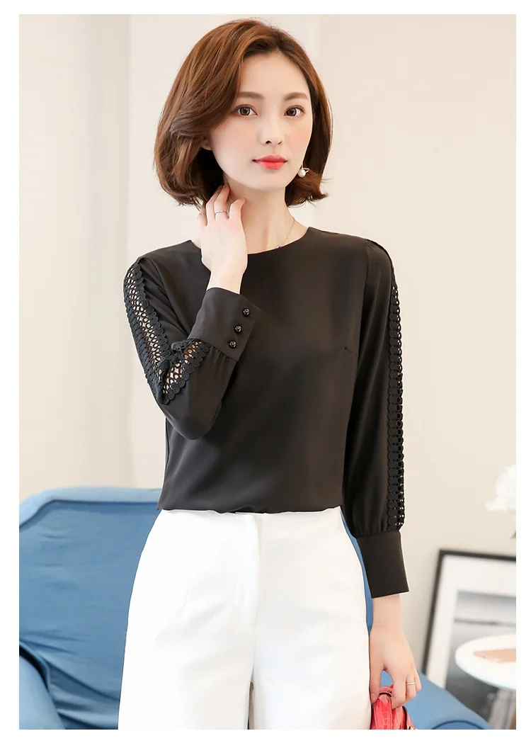 TOTNWANG casual women's blouse solid with lace sleeves chiffon plus size o neck lace blouses 2017 long sleeve CSB8216 (19)