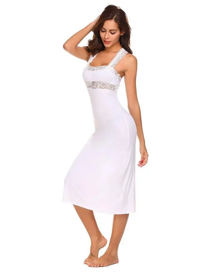 Ekouaer, сексуальное женское белье, ночная рубашка, платье для сна, Женская Повседневная Однотонная ночная рубашка с открытой спиной и квадратным вырезом, кружевное лоскутное женское платье без рукавов