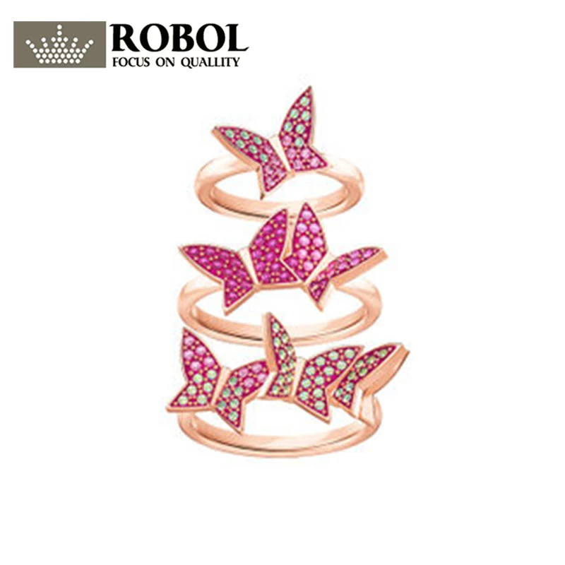 

Robol Lilia Fashion Butterfly Shape Three Ring Set Sweet RingHigh Version Making 1:1 Copy Jewelry For Women