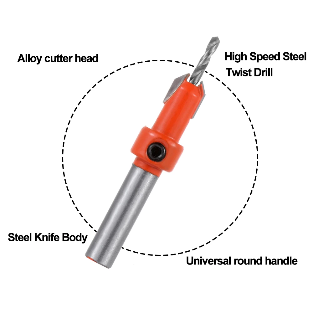 Mutil Зенковка сверло Деревообработка шурупы фаски Дерево отверстие сверла Зенковка Круглый хвостовик древесины пластик рабочий