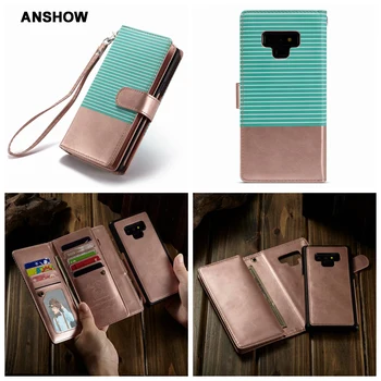 

Multifunction Stripe Leather Wallet Case For Iphone XS MAX XR X 10 8 7 6 6S Note 9 S9 S10 S10e Fashion 9 Card Removable 25PCS