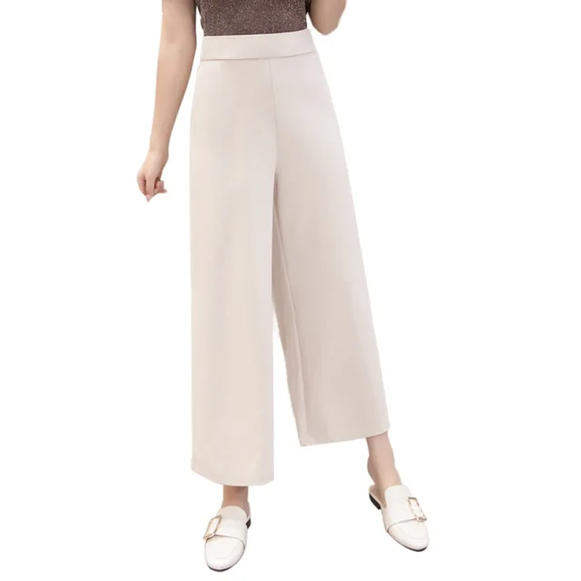 2018 Fashion Summer Wide Leg Pants Women High Elastic Waist Solid Loose Palazzo Pants Elegant Office Ladies Trousers Female