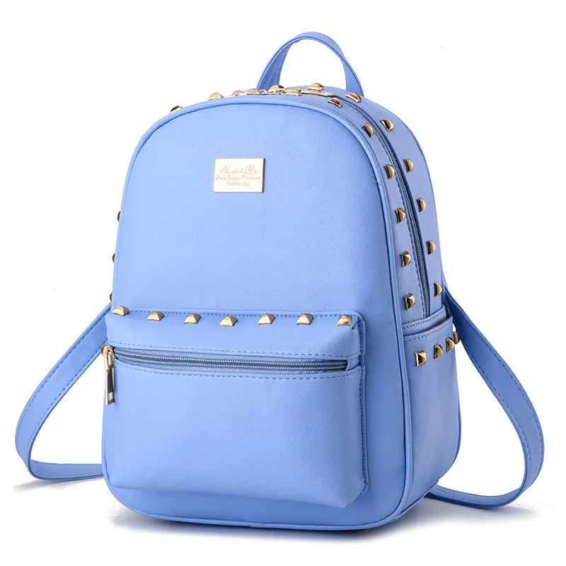 Fashion Light Blue PU Women Backpacks Traveling Bag Casual Schoolbag ...