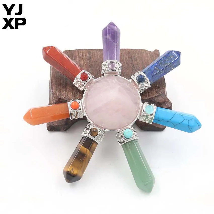 

YJXP Natural Rose Pink Quartzs Conical Pyramid Reiki Healing Crystal 7 Point Chakra Energy Generator Chakra Balancing 1pcs