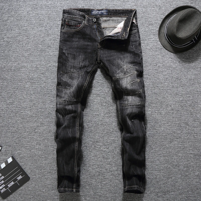 High Grade Designer Men`s Brand Patchwork Jeans Masculino Denim Dark ...