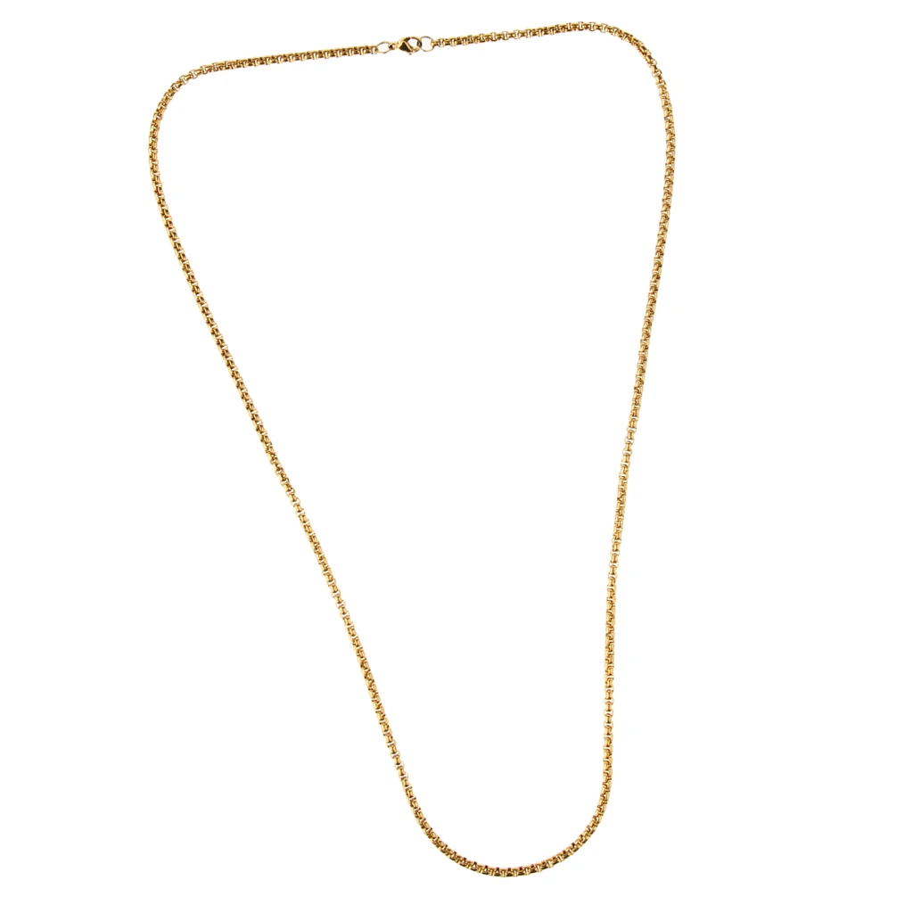 Gold Stainless Steel Round Curb Cable Box Link Chain Necklace with Lobster Claw Clasp for Women Ladies