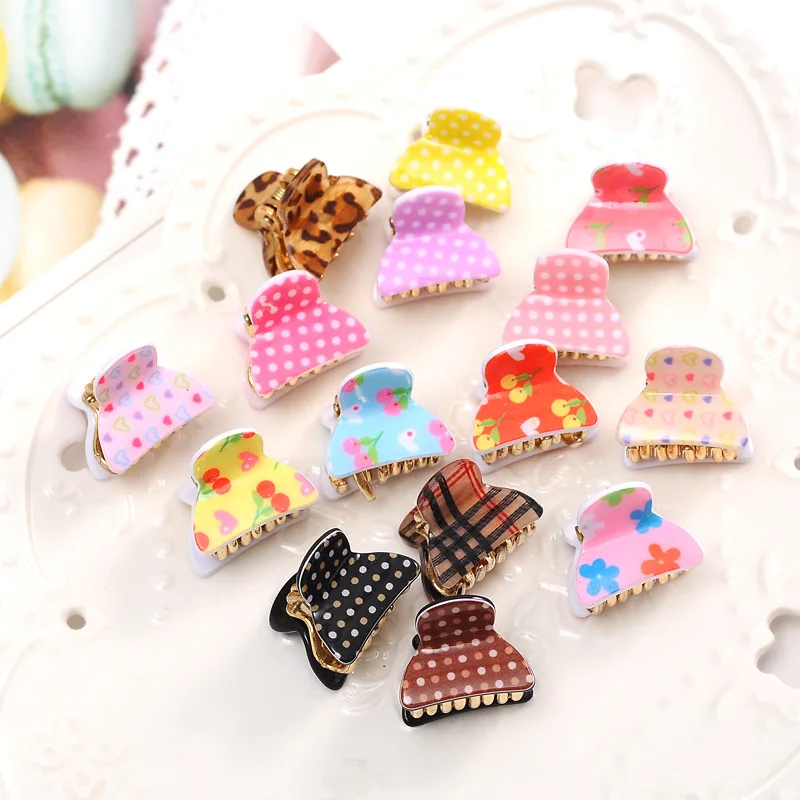 

4PCS Fashion Trumpet 3CM Hair Clip Flower Printing Hair Claws Acrylic Solid Hair Clips For Girl Hairpins Hair Accessories