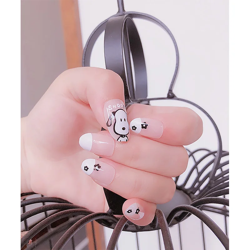 

Kids Fake Nails Cute Cartoon Animals Dog Designs Full Cover long Artificial Tips Girls False Nails nude color press on nail