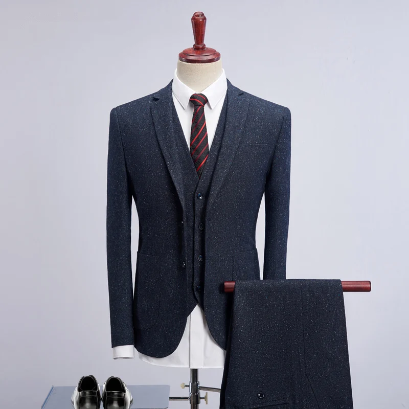 Blue Gray Plyesxale мужские свадебные костюмы Slim Fit 3 шт Мужские костюмы модный бренд мужской шерстяной костюм куртка брюки жилет Q503 - Цвет: Blue Gray