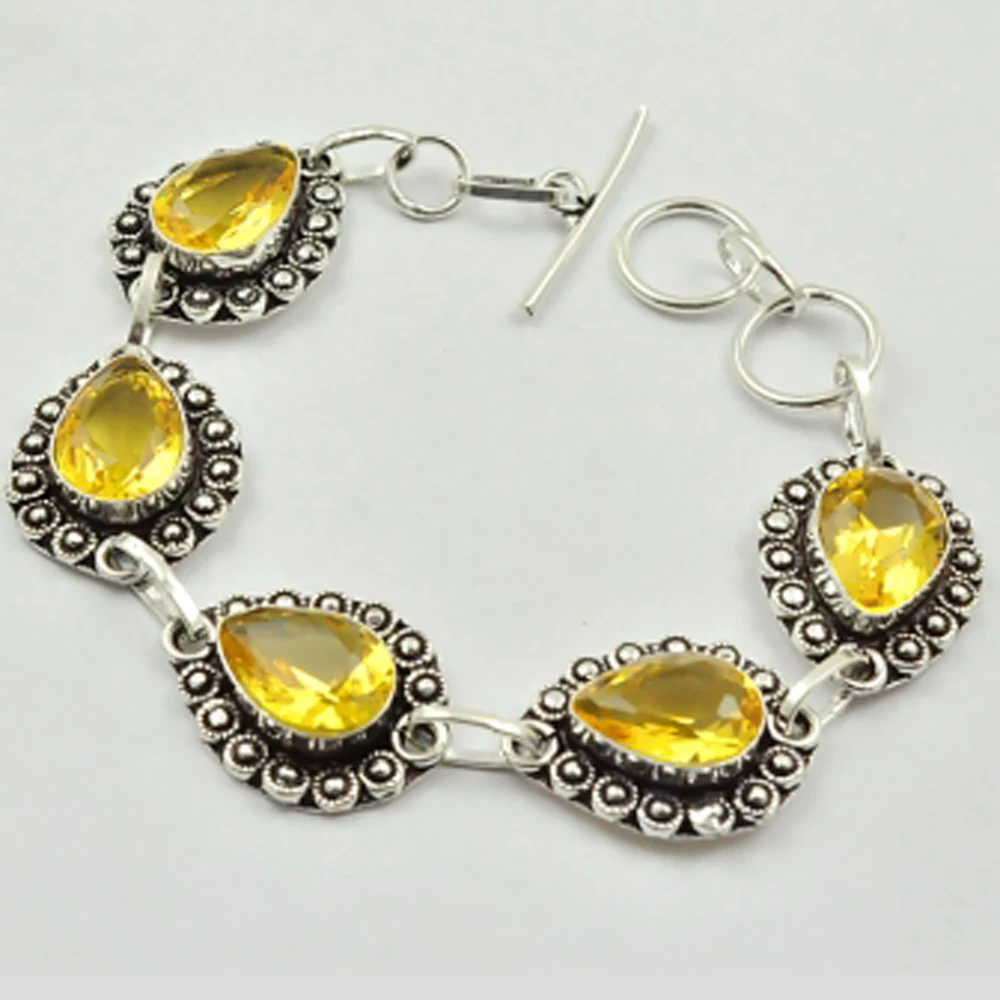 

Citrines Bracelet Silver Overlay over Copper, 20.5cm , B3097
