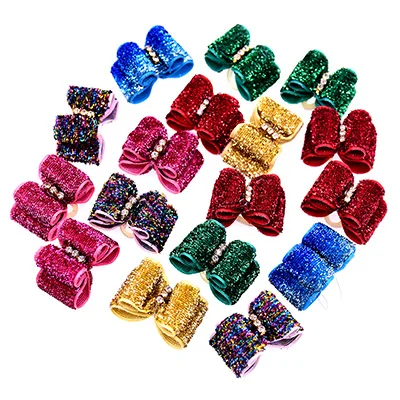 Mix colours Wholesale100pcs Рождество собака Женские аксессуары для волос Даймонд Сияющий собака волос Луки резинки красный зеленый кошка собака зоотоваров - Цвет: Mix colours