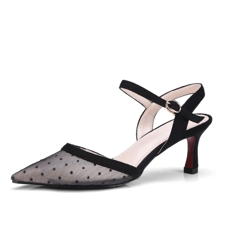 2018 Summer Elegant Lace Mesh Sandals Polka Dot Pointed Toe Gladiator Shoes Woman High Heels Big Size 34-43 Strap Footwear Woman (15)
