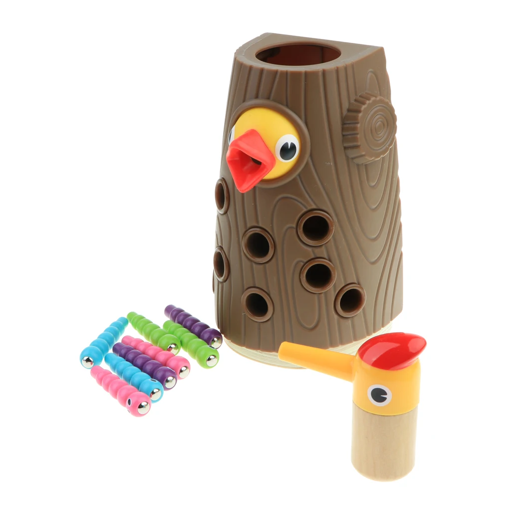 

Magnetic Wooden Woodpecker Catch the Worms Game Puzzle Game Toy Set - Woodpecker Caterpillar Catching Toy for Kids and Toddlers