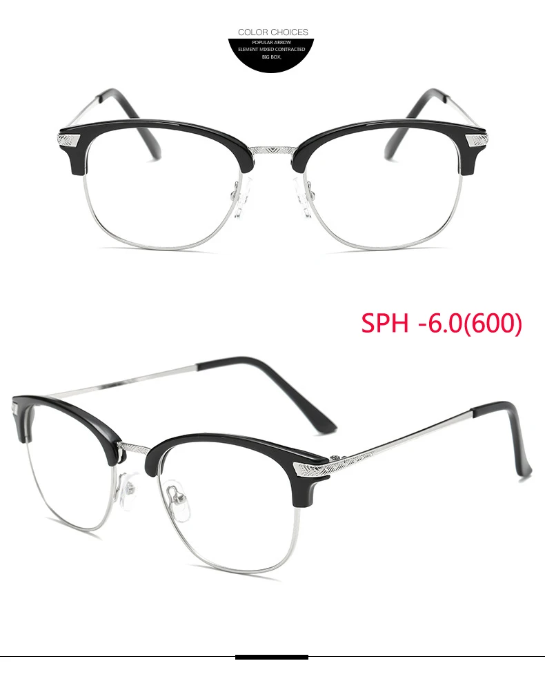 VCKA диоптрия-1-1,5-2-2,5-3-3,5-4-4,5-5-5,5-6 очки для близорукости для мужчин и женщин металлические очки для глаз в винтажном стиле - Цвет оправы: 22