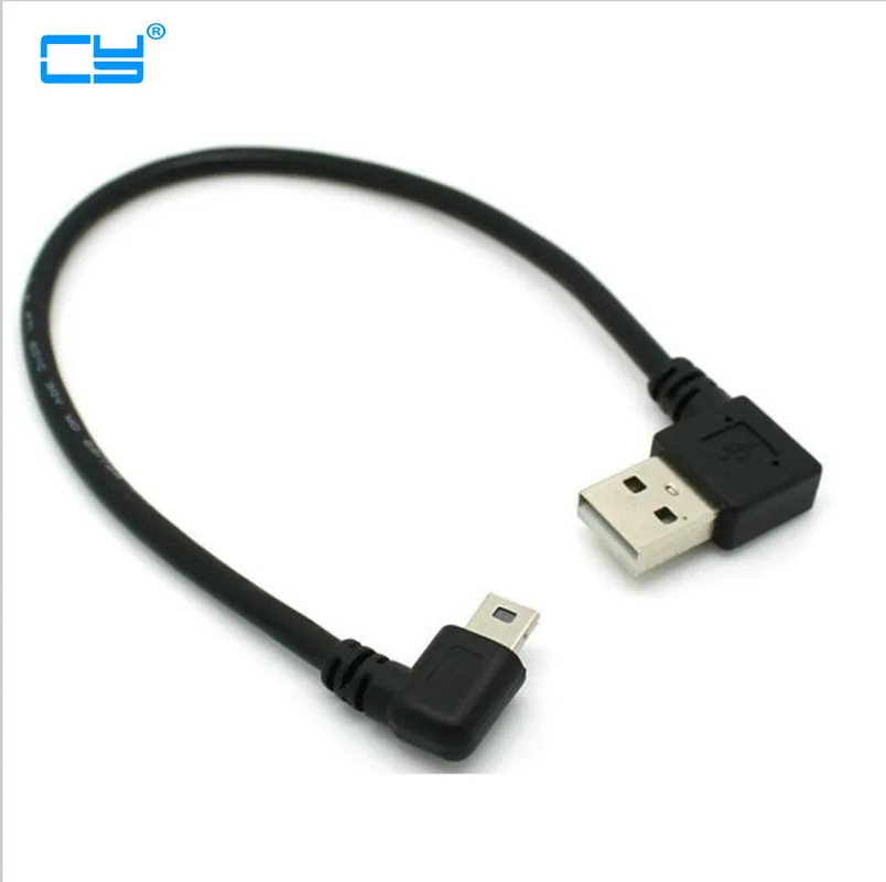 10pcs/lot 90 Degree Right Angle USB 2.0 to Left Mini Male to Male Connector USB Cable 25cm,Black,About 25cm 