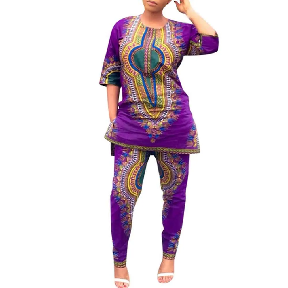 

2019 Summer Style African Women Clothing Dashiki Fashion Print Elastic Cloth African Print Casual Straight Print Tops Pants