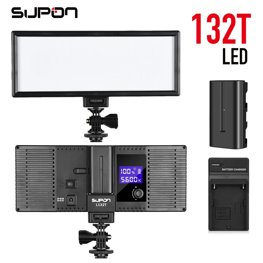 

Supon L132T LCD Bi-Color Dimmable Slim Portable Handheld DSLR Video LED Light +Battery+Charger for phone youtube show Live