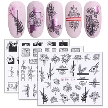 1 pièces noir blanc fleurs autocollants pour ongles vert feuilles eau décalcomanie curseur Nail Art enveloppes manucure décor tatouage LABN1213-1224-1(China)
