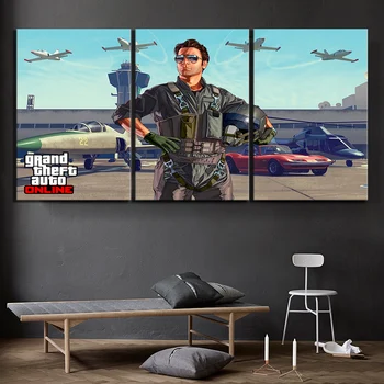 

3 Piece Games Art Print GTAOL Poster HD Cartoon Wall Picture Grand Theft Auto Online Poster Decorative Paintings for Wall Decor