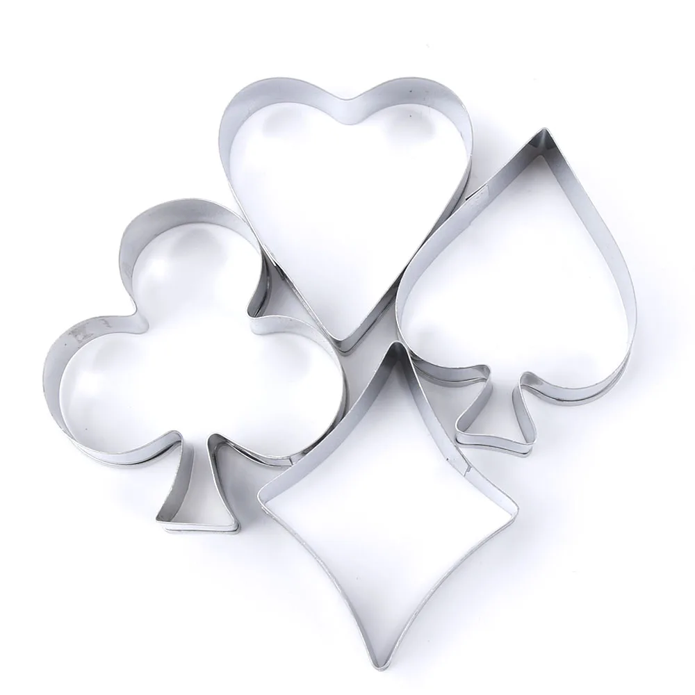 

4 pcs/set Poker Cookie Mold Stainless Steel Playing Cards Cake Fondant Mold Spade Heart Club Diamond Biscuit Cutter Decorator