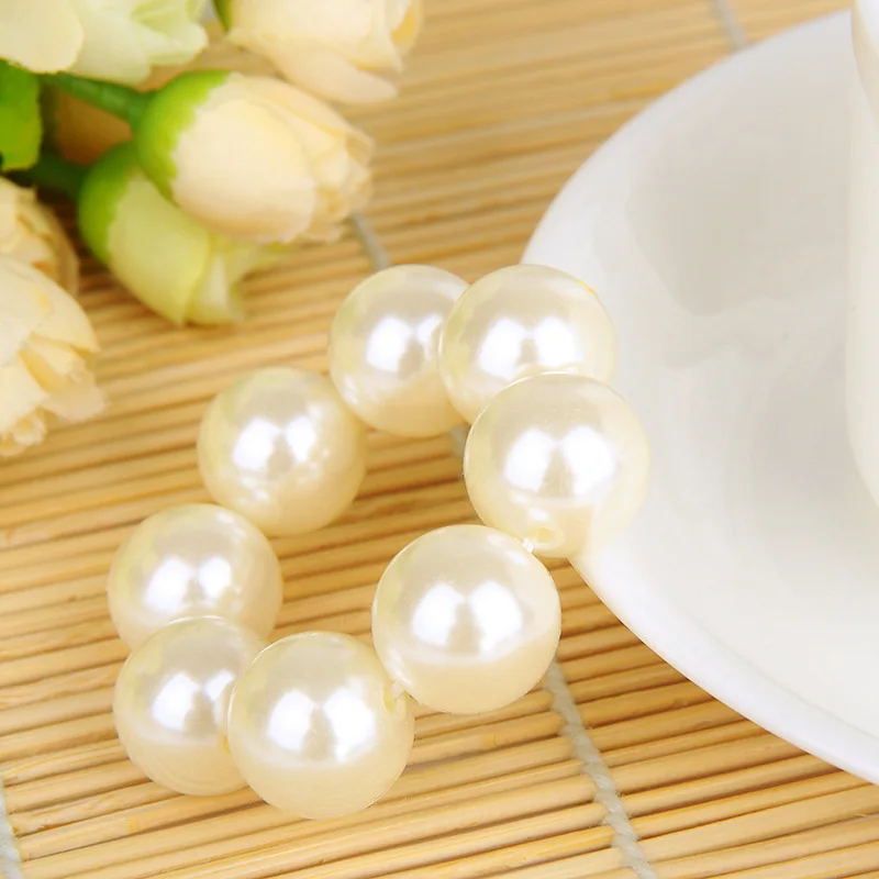 Popular 1PC Elastic Big Imitation Pearl 4Colors Adjustable Pearl Beads Valentines Gift Handmade Hair Rope