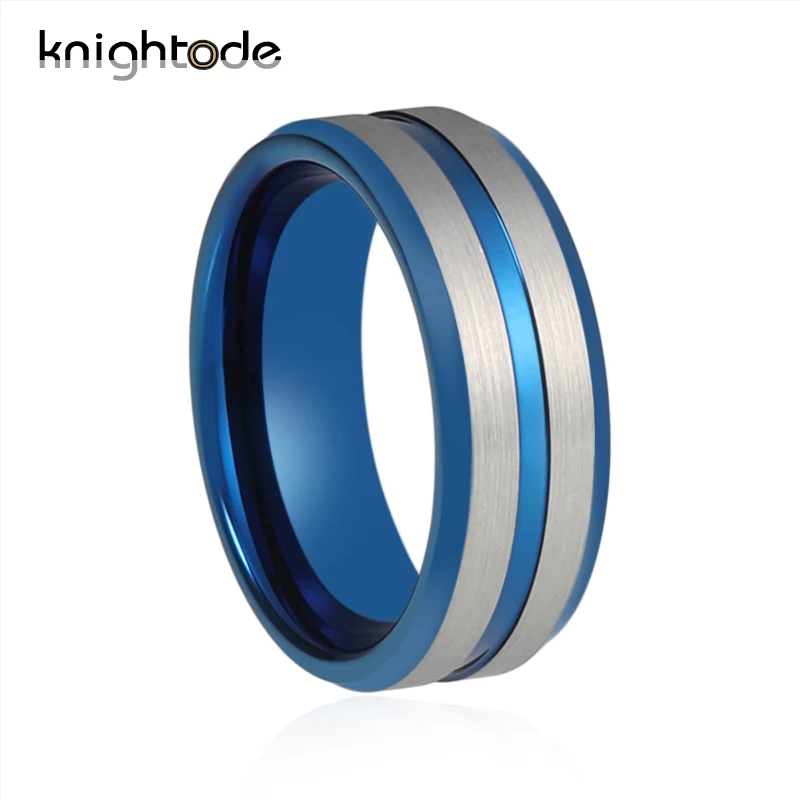 New Silver Blue Tungsten Ring For Men Women Wedding Band Tungsten