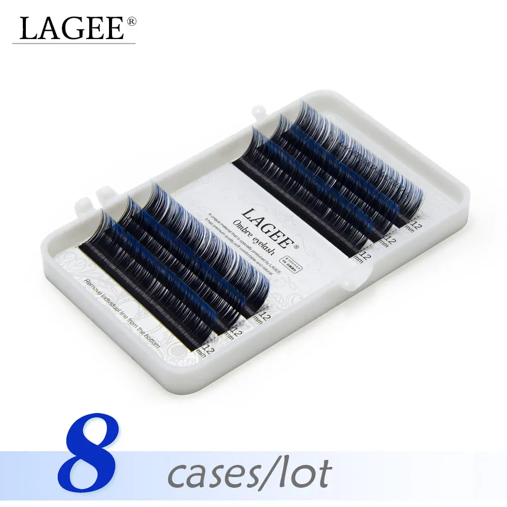 

LAGEE 8 cases Individual Eyelashes Synthetic Mink Eyelashes Extension Ombre eyelash Blue color False Eyelashes Make up tools