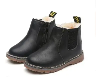 Детские модные ботинки; коллекция года; сезон осень-зима; теплые плюшевые ботильоны для детей; повседневная обувь для девочек; кожаные ботинки наивысшего качества для маленьких мальчиков - Цвет: warm black
