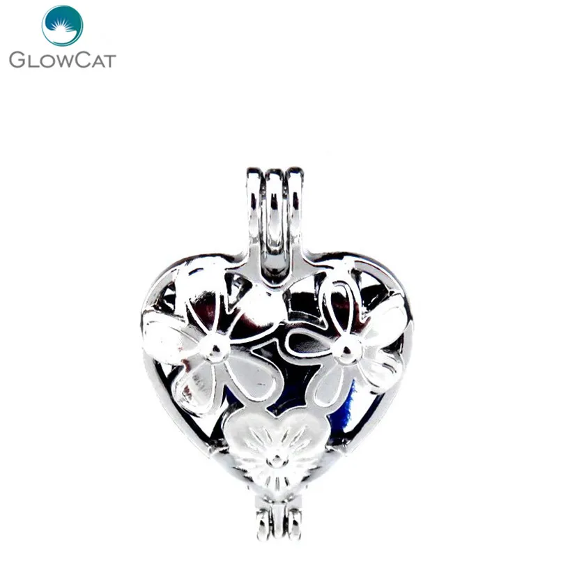 

K401 5pcs/lot Silver Alloy Pearl Cage 33mm Flowers Heart Pendant Fairytale Party Essential Oil Diffuser