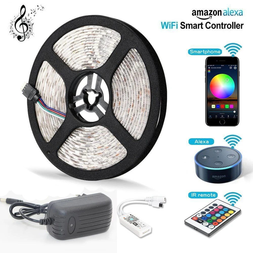 

5m 300 LED Strip Light RGB RGBW Wifi Wireless Smart Phone APP Controlled Light Strip Kit 5050 Waterproof LED Lights Alexa Power