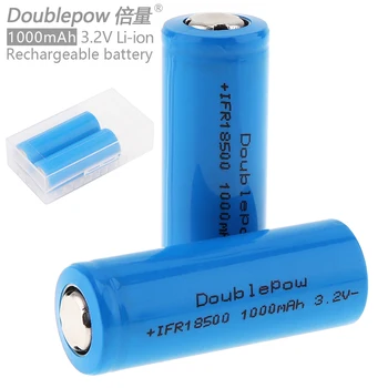 

Doublepow 2pcs 18500 1000mAh 3.2V Li-ion Rechargeable Battery with Safety Relief Valve + Portable Battery Storage Box