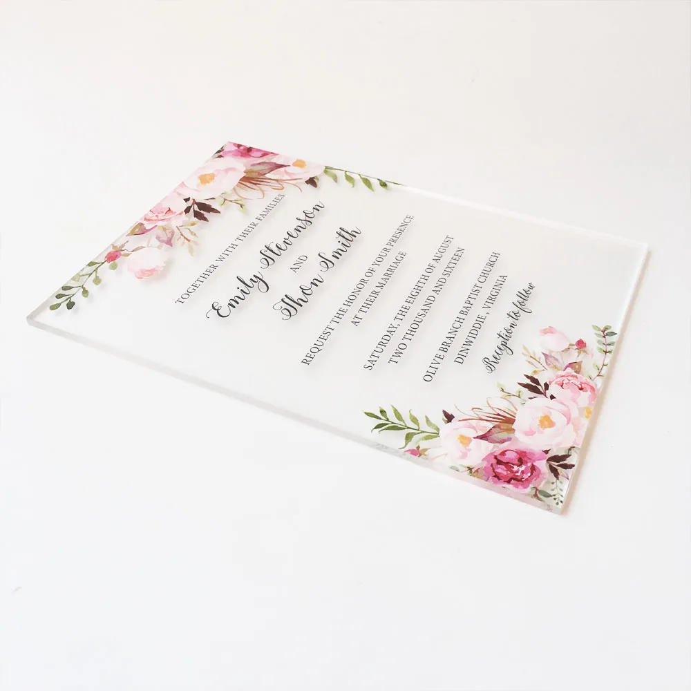 

Customized 50pcs per Lot Rustic Water Color Style 5x7inch Frosted Acrylic Wedding Invitation Cards Ship to USA Only