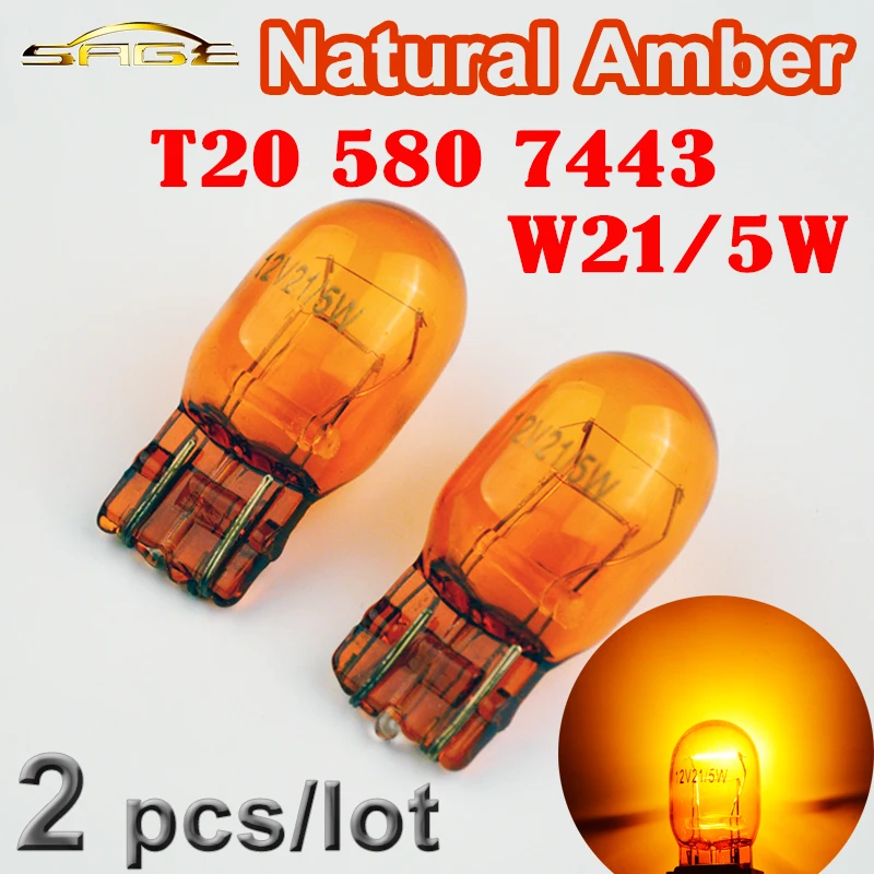 (2 peças/lote) âmbar Natural T20 W21/5 W 7443 580 Vidro 12 V 21/5 W Carro Lâmpada Em Miniatura
