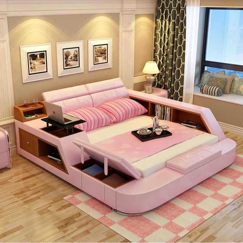 Modern Leather Queen Size Storage Bed Frame With Bookcase Modern Leather Queen Size Storage Bed Frame With Bookcase Cabinets Stool No Mattress Bedroom Furniture Sets B02q In Beds From On