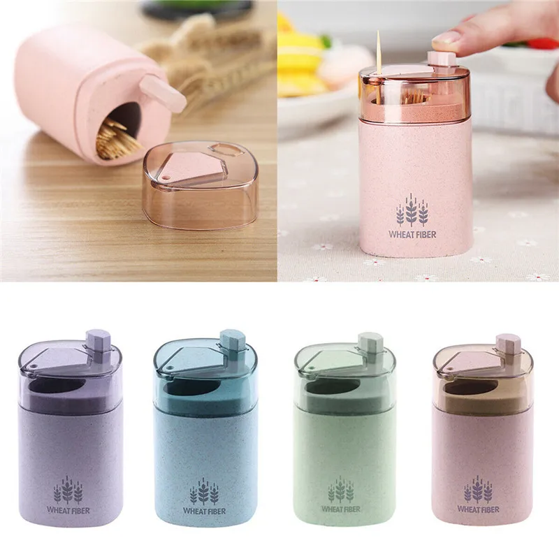 Mini Size Details about Wheat Straw Automatic Toothpick Holder Container Storage Box Toothpick Dispense