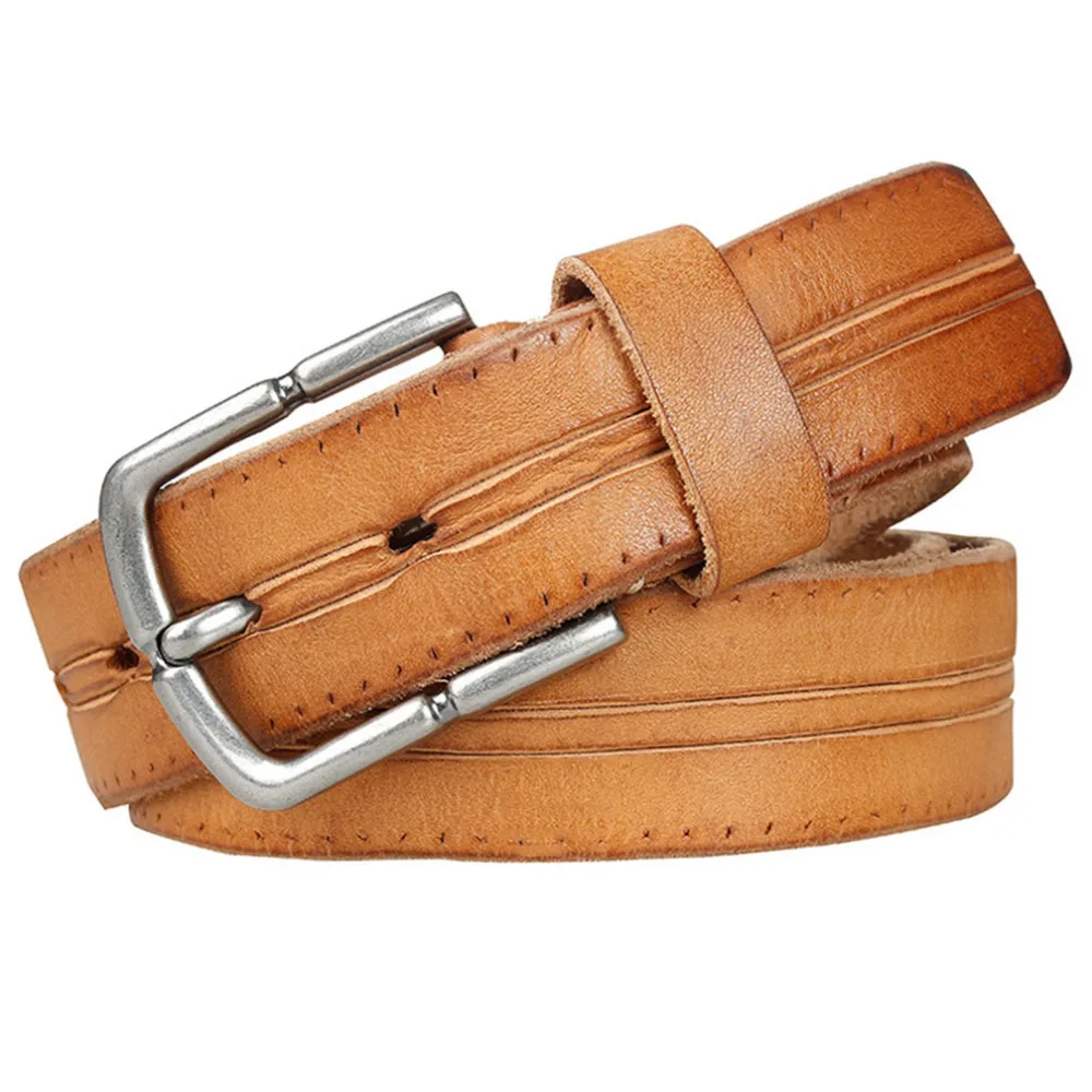 Ремень мужской из воловьей кожи в полоску с металлической пряжкой|belt for men|accessories