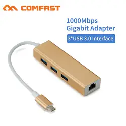 Comfast TR23 USB C 3,1 to Gigabit Adapter серии 3-Порты и разъёмы USB 3,0 Алюминий концентратор с Тип C адаптер + RJ45 Gigabit Ethern LAN Порты и разъёмы