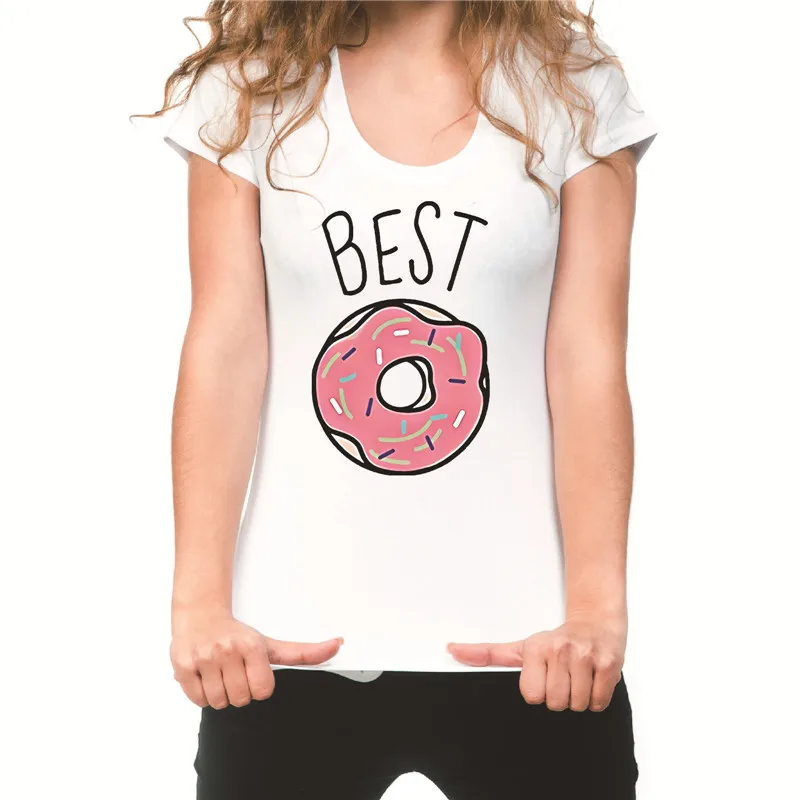 Lei SAGLY футболка с надписью «Best Friend» футболка для девушки с принтом «Пончик кофе» летняя одежда с короткими рукавами для девочек топ для девочек - Цвет: XBK001-DONUT