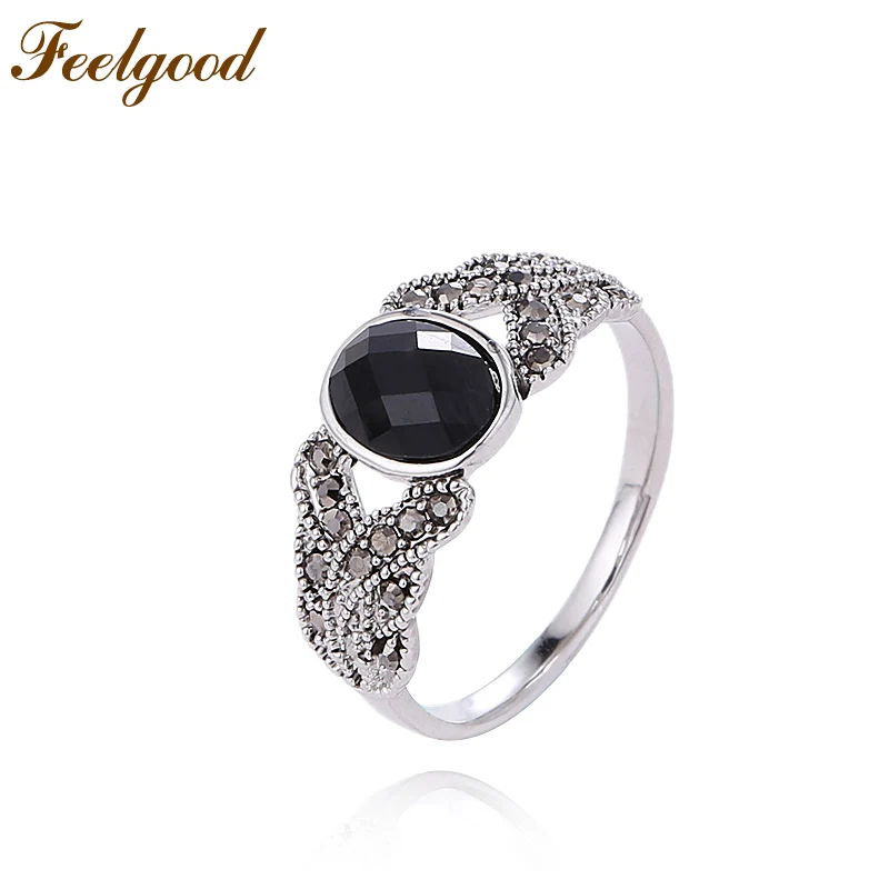 Feelgood Vintage font b Jewelry b font Elegant Female Ring Black font b Crystal b font