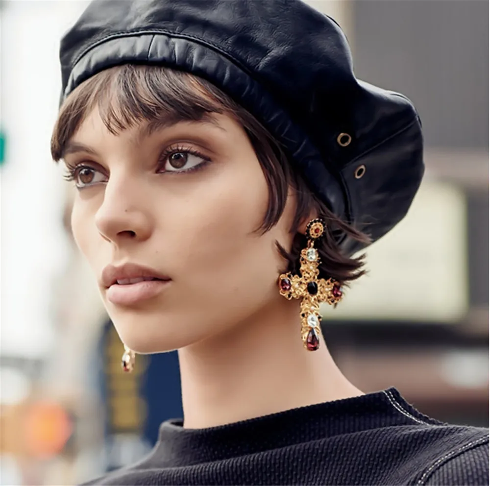 Женские винтажные серьги SexeMara большие богемные капли с крестиком розовые в стиле