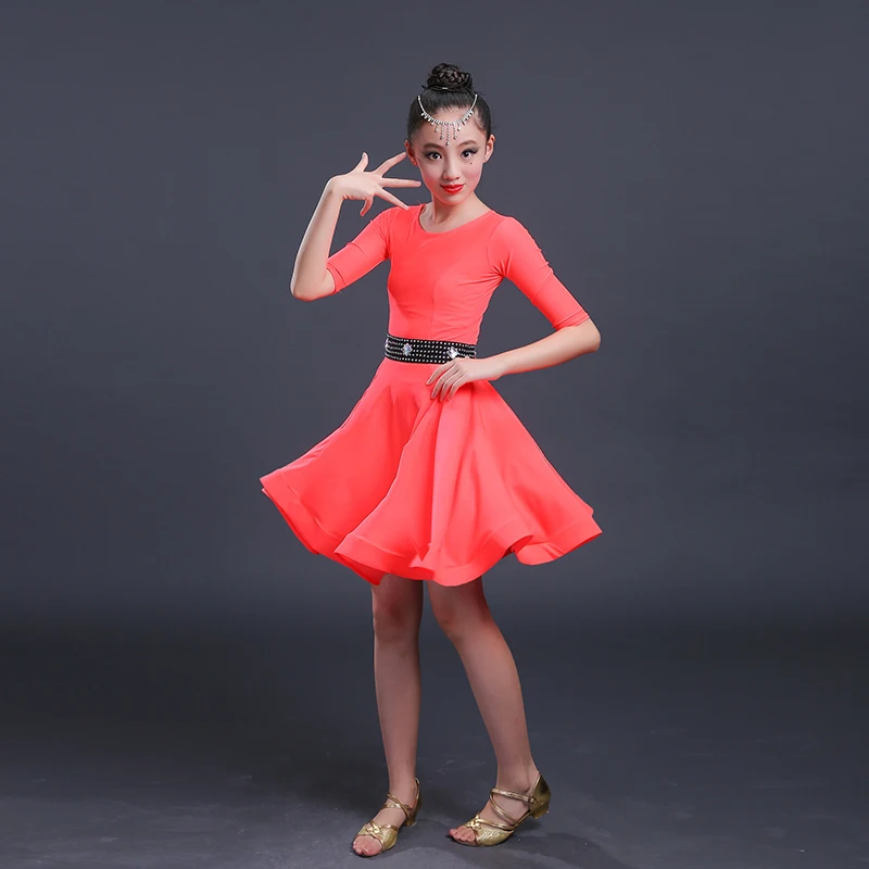 

Kids Latin Dress Costume Children Competition Ballroom Dance Spandex for Girls Salsa Rumba Cha Cha Samba Tango Ruffle Skirts