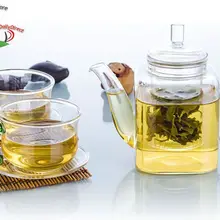 1х стеклянный чайный набор кунг-фу-390 мл квадратный чайник+ 2*130 мл зеленая S ручка кофейная чайная чашка+ 2 маленьких блюдца